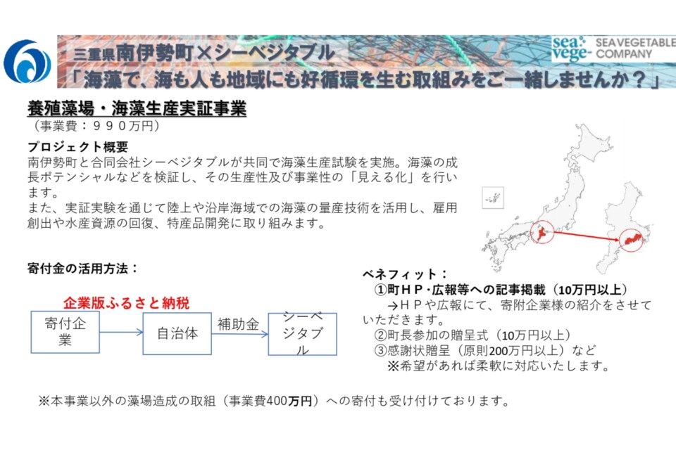 （南伊勢町×合同会社シーベジタブル連携） 養殖藻場・海藻生産実証事業