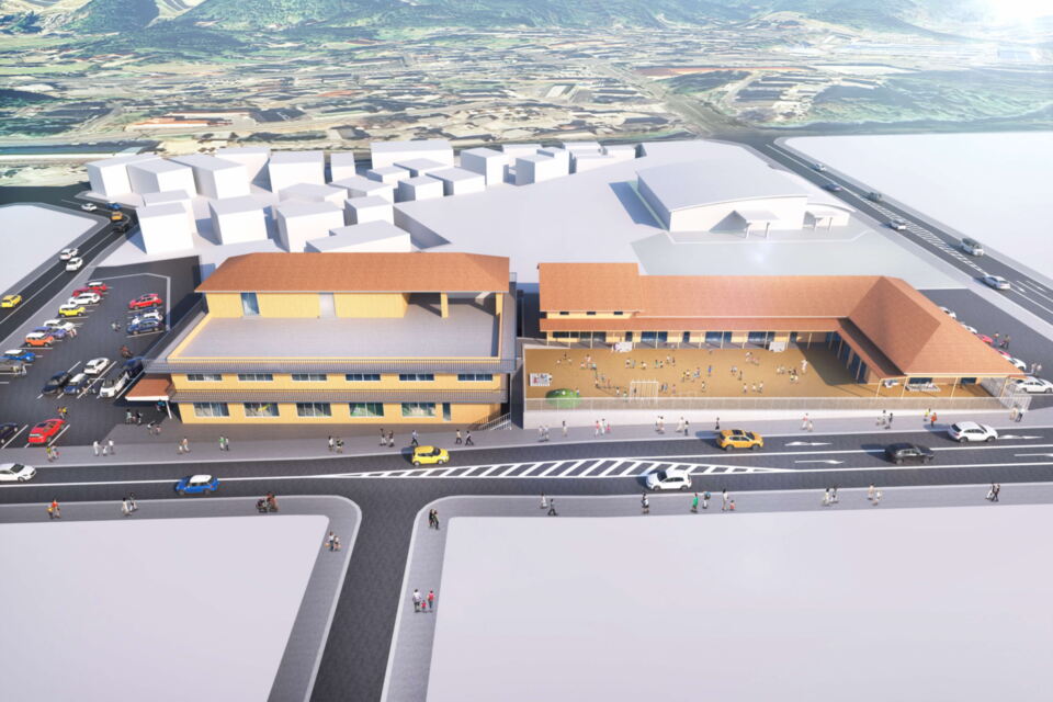 おおだ子育てにかかる総合支援拠点施設鳥瞰パース